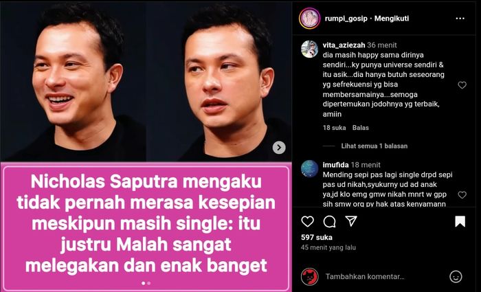 Masih Kelihatan Sendiri di Usia 40 Tahun, Nicholas Saputra Akui Tak Pernah Merasa Kesepian, Netizen Beri Komentar
