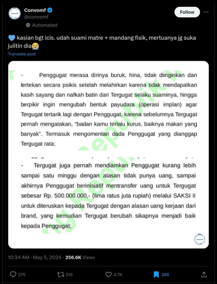 Isi gugatan cerai Ria Ricis