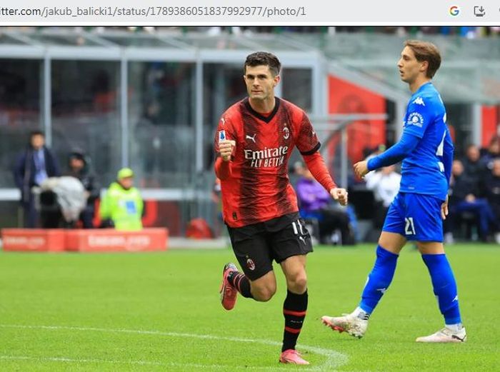 Selebrasi Christian Pulisic usai membobol gawang Cagliari, Minggu (12/5/2024) dini hari WIB.