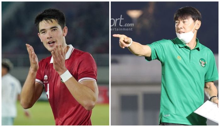 Kolase foto Elkan Baggott dan Shin Tae-yong.