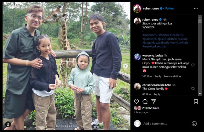Unggahan Ruben Onsu yang tengah berlibur bersama 3 anaknya