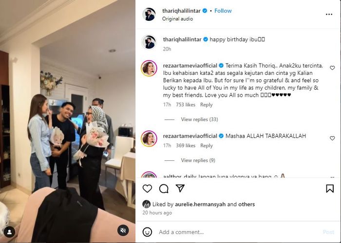 Thariq Halilintar dan Aaliyah Massaid berikan kejutan ulang tahun untuk Reza Artamevia