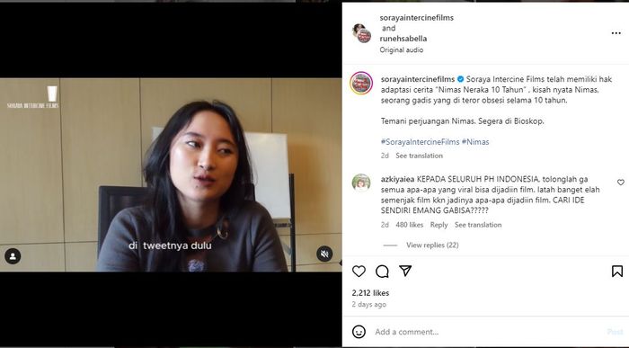 Soraya Intercine Films mengumumkan hak adaptasi cerita kisah viral Nimas 'Neraka 10 Tahun'