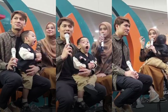 Tingkah lucu baby L saat temani Leslar meet and greet di Bogor, Sabtu (1/6/2024).