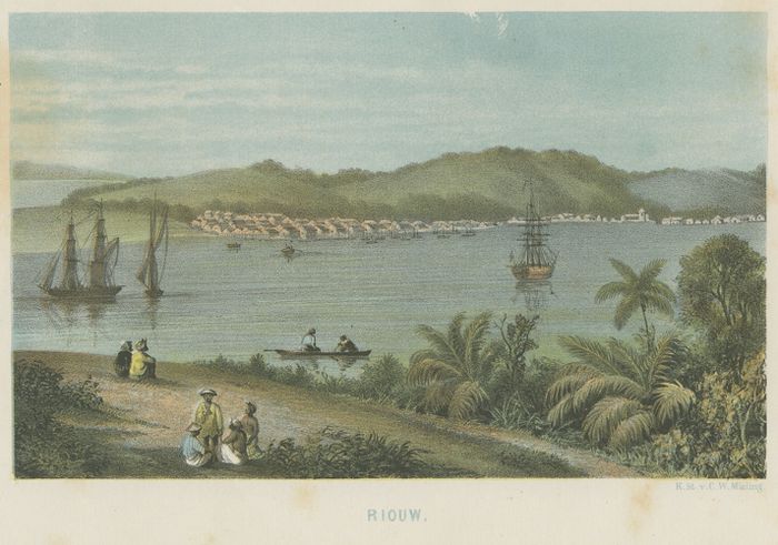 Litografi bertajuk 'Riouw' karya S.A. Buddingh, sekitar 1859-1861) dalam Neerlands-Oost-Indie.