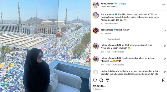 Unggahan Wirda Mansur yang dikomentari Sabda Ahessa