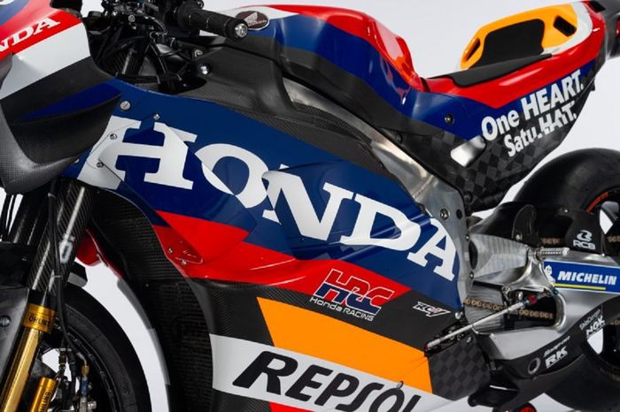 Potret motor Honda RC213V dari tim Repsol Honda pada MotoGP 2024.