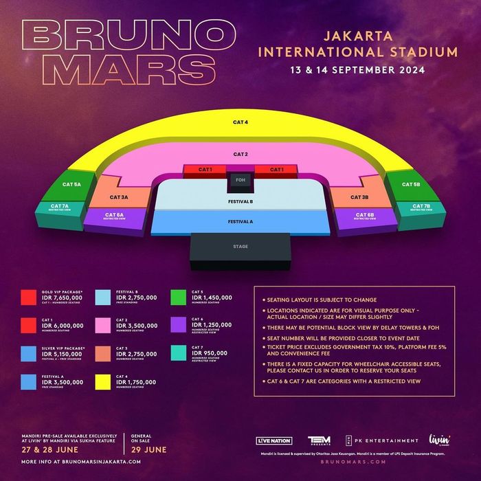 Daftar harga tiket konser Bruno Mars di Jakarta