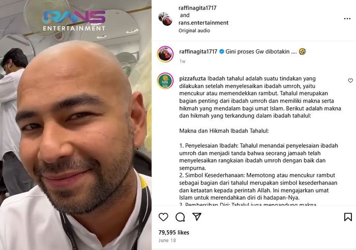 Raffi Ahmad mengunggah video dirinya memangkas habis rambut alias botak saat ibadah haji