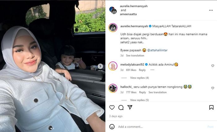 Ameena tampil menggemaskan saat temani Aurel Hermansyah pergi arisan.