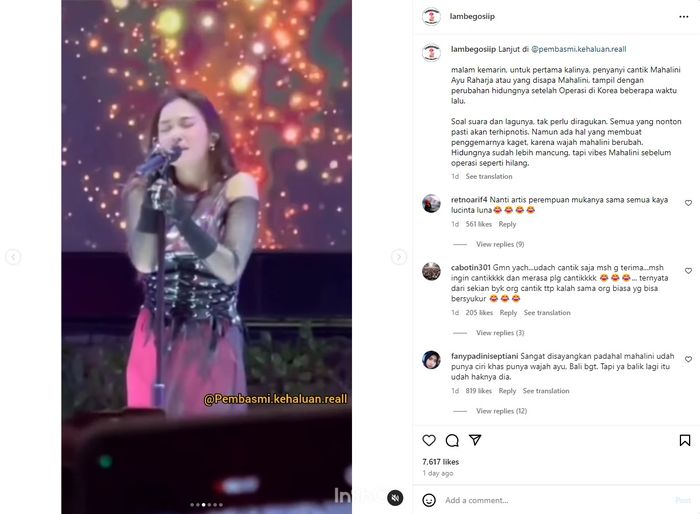 Mahalini tampil perdana dengan penampilan barunya pascara operasi hidung.