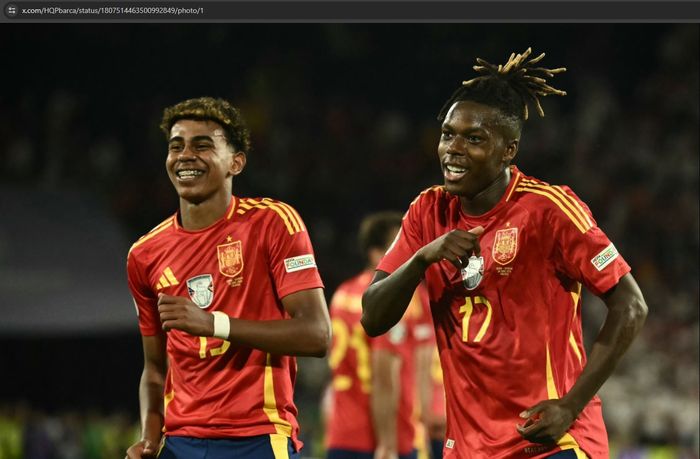 Dua winger eksplosif Timnas Spanyol, Lamine Yamal dan Nico Williams.