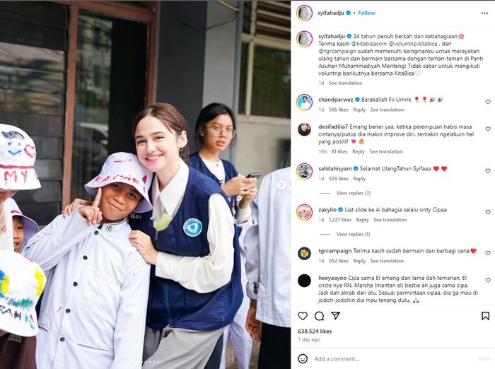 Potret Syifa Hadju rayakan ulang tahun bareng anak-anak panti asuhan.