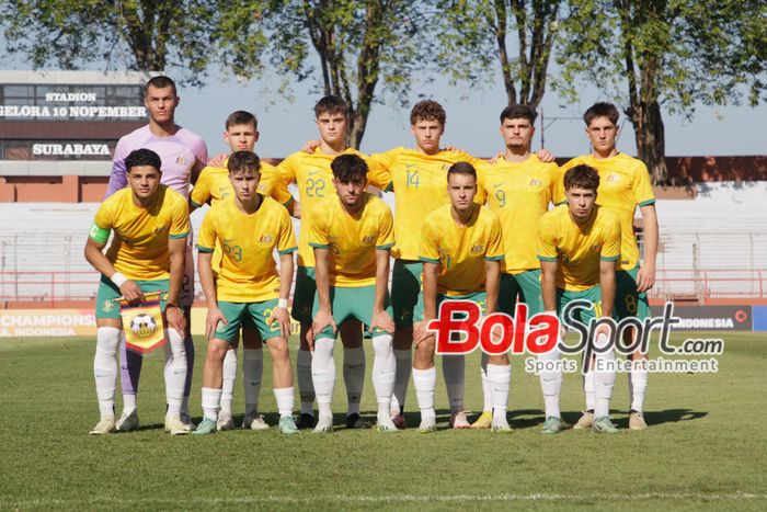 Skuad Australia U-19 di Stadion Gelora 10 November, Surabaya, Jawa Timur, Kamis (18/7/2024) sore. 