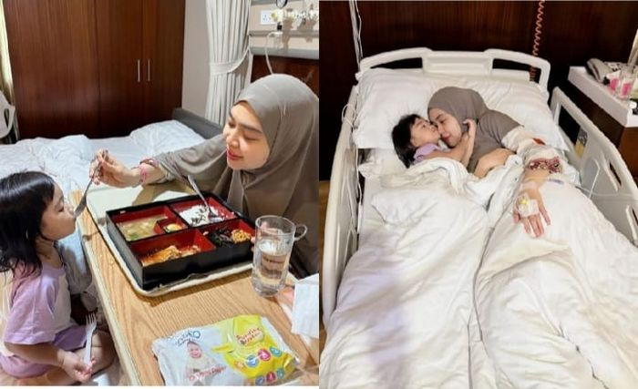 Moana temani Ria Ricis yang berada di rumah sakit.