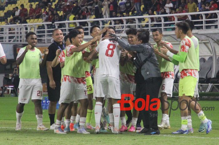 Selebrasi gol Arkhan Kaka ke gawang Timor Leste di ASEAN Cup U-19 2024, Stadion Gelora Bung Tomo, Selasa (23/7/2024)