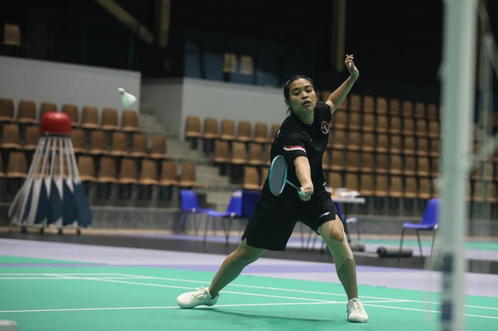 Pebulu tangkis tunggal putri Indonesia, Gregoria Mariska Tunjung, menjajal arena pertandingan Olimpiade Paris 2024 di Porte De La Chapelle Arena, Selasa (23/7/2024).