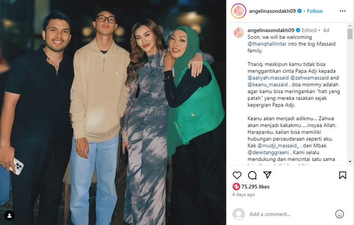 Angelina Sondakh beri pesan pada Thariq Halilintar jelang pernikahannya dengan Aaliyah.
