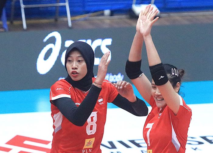 Ekspresi Megawati Hangestri Pertiwi saat memperkuat Indonesia melawan Thailand pada SEA V LEAGUE 2024, Jumat (2/8/2024)