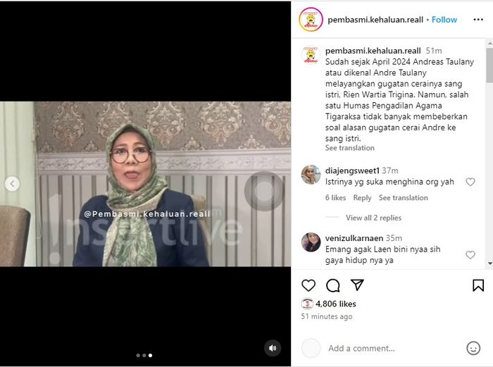 Humas Pengadilan Agama Tigaraksa menyampaikan soal gugatan cerai Andre Taulany.