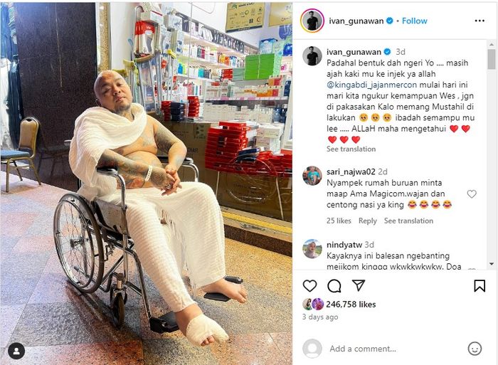 Ivan Gunawan turut prihatin dengan kondisi King Abdi MasterCherf yang harus duduk di kursi roda.