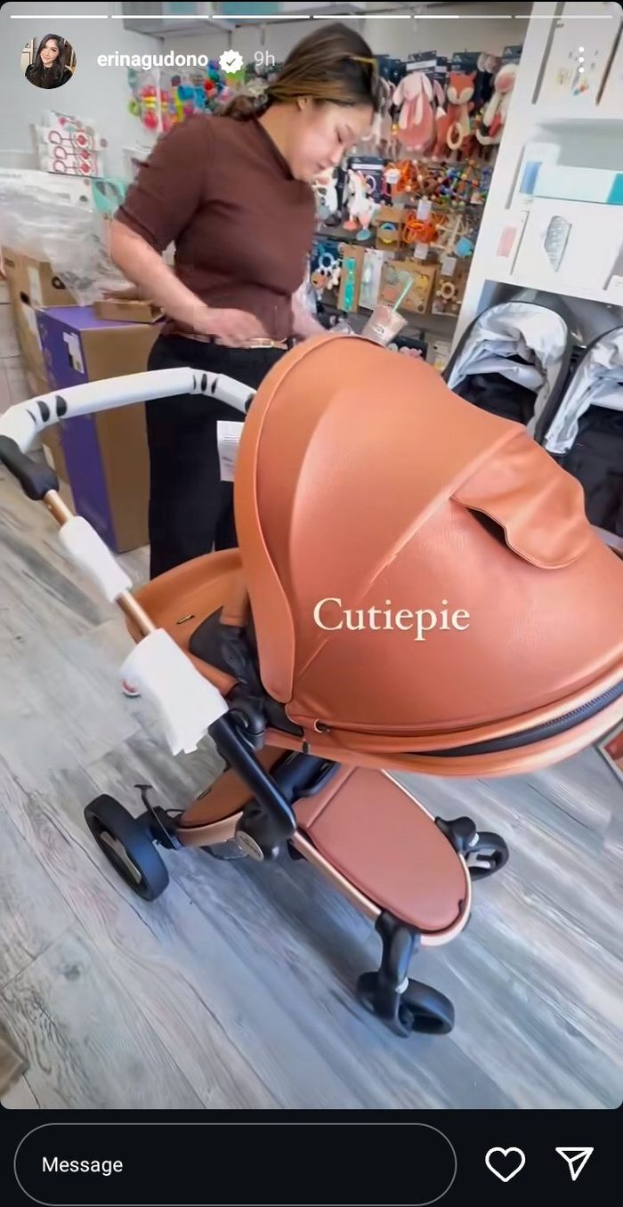 Postingan story Erina Gudono berbelanja perlengkap bayi di Amerika.