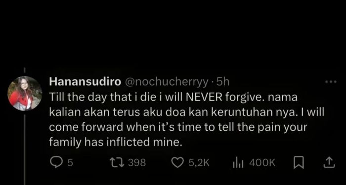 Netizen bernama Hanansudiro menuduh Amy Qanita jadi pelakor dalam rumah tangga orangtuanya.