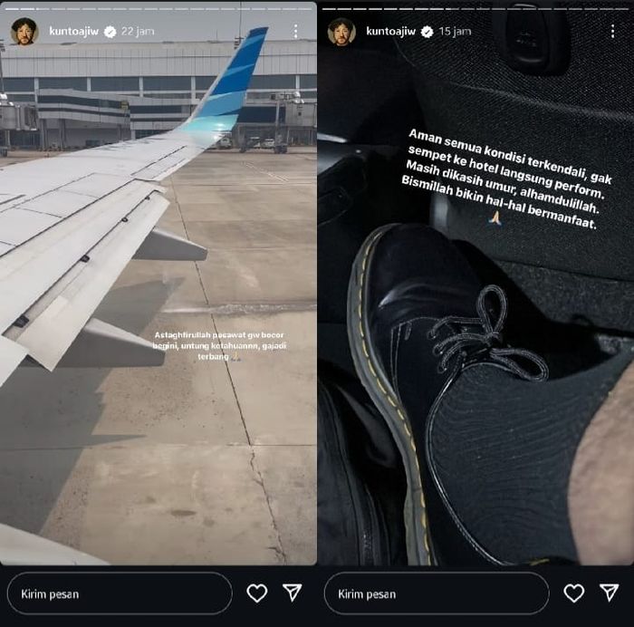 Kunto Aji mengungkapkan kondisi pesawat dirinya yang mendadak bocor.