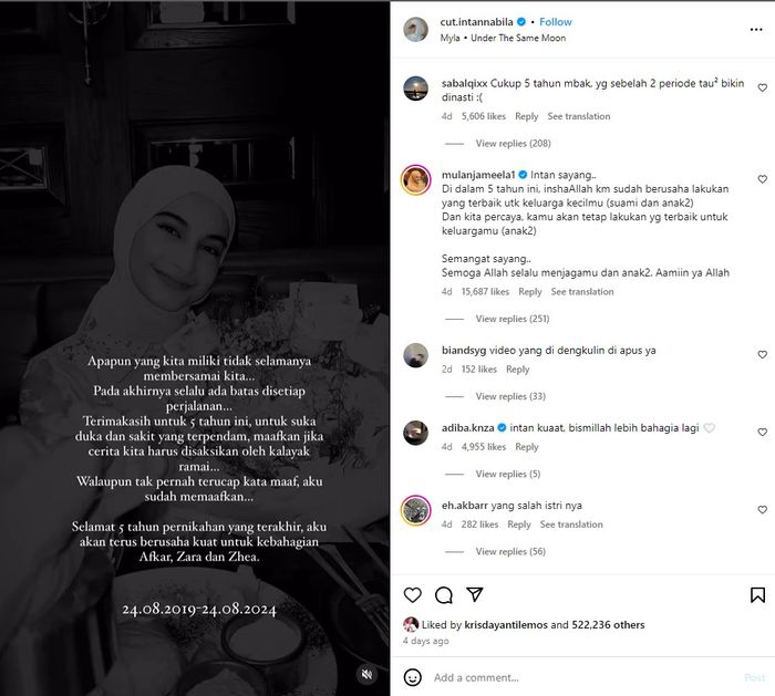 Cut Intan Nabila bagikan pesan kata-kata haru soal pernikahannya dengan Armor Toreador.