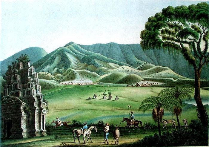 Franz Wilhelm Junghuhn melukis pemandangan Dieng pada 1856. Dieng kala itu masih berpenduduk sedikit yang mengandalkan pertanian tembakau. Komoditas ini membawa kemakmuran besar-besaran bagi masyarakat.