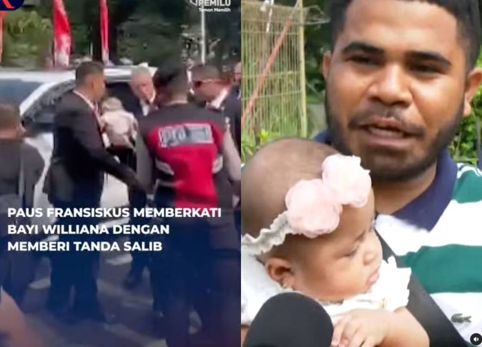 Momen haru saat bayi Williana diberkati Paus Fransiskus di pinggir jalan.