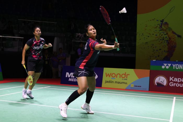 Pasangan ganda putri Indonesia, Jesita Putri Miantoro/Febi Setianingrum pada final Indonesia Masters 2024 Super 100 di Pekanbaru, Riau, (1/9/2024).