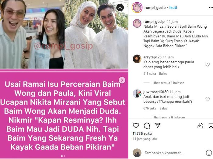 Baim Wong dikabarkan segera jadi duda gegara ucapan Nikita Mirzani