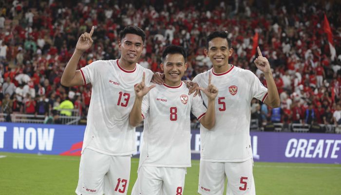 Trio Persija di timnas Indonesia, Muhammad Ferarri, Witan Sulaeman, dan Rizky Ridho. 