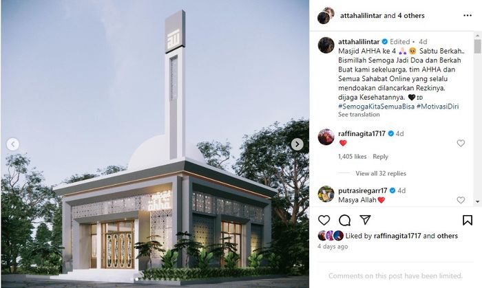Atta Halilintar bagikan penampakan masjid keempat yang ia bangun.