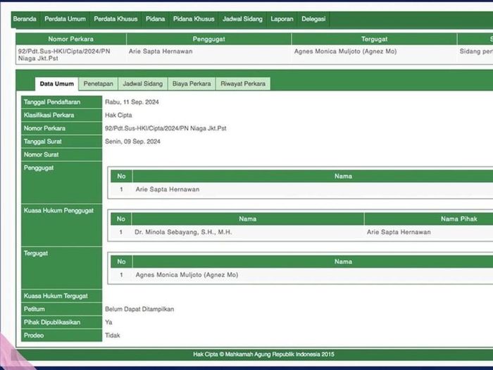 Gugatan Ari Bias terhadap Agnez Mo atas dugaan pelanggaran hak cipta.