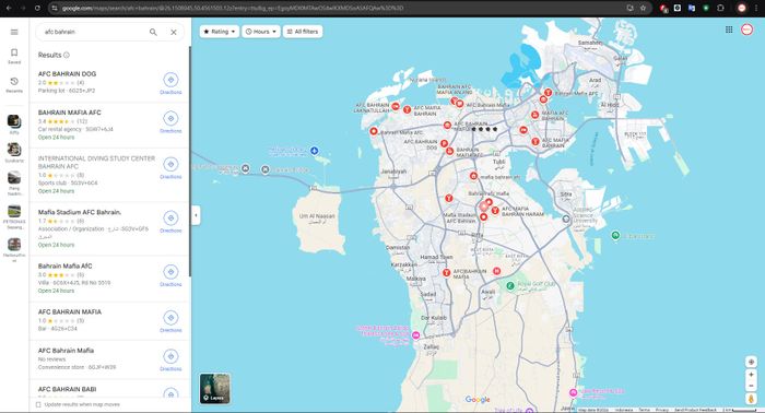 Penampakan Google Maps Bahrain yang diubah oleh netizen Indonesia dengan istilah AFC Mafia.