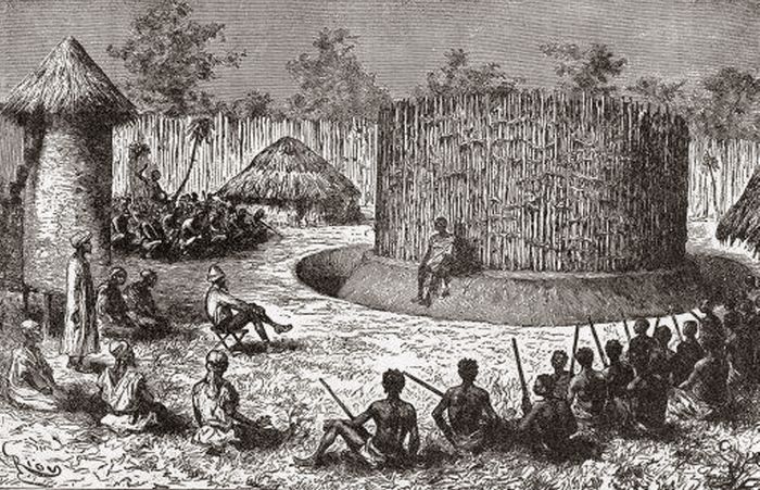 Lukisan yang menggambarkan Raja Rumanika berada di antara rakyat Karagwe.