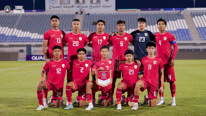 Timnas U-17 Indonesia Vs Kepulauan Mariana Utara dalam laga kedua Grup G Kualifikasi Piala Asia U-17 2025 di Stadion Abdullah Alkhalifa Alsabah, Kuwait, pada Jumat (25/10/2024).