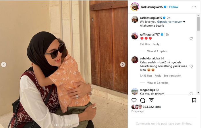 Zaskia Sungkar beri dukungan pada Paula Verhoeven yang tengah dalam proses cerai dengan Baim Wong.