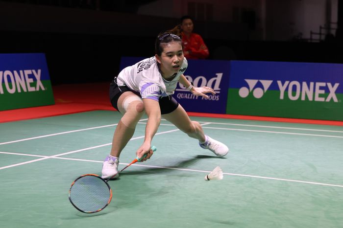 Pebulu tangkis tunggal putri Indonesia, Chiara Marvella Handoyo, pada perempat final Indonesia Masters II 2024 di Jatim Expo, Surabaya, Jumat (1/11/2024).