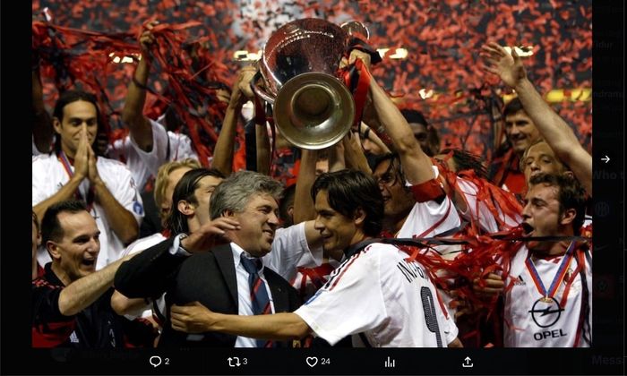 Carlo Ancelotti saat juara Liga Champions sebagai pelatih AC Milan.
