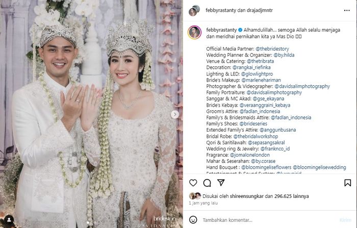 Unggahan Febby Rastanty setelah resmi menikah dengan Drajad Djumantara.