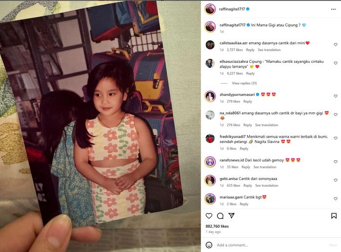 Nagita Slavina bagikan potret masa kecil dirinya yang disebut mirip Cipung.