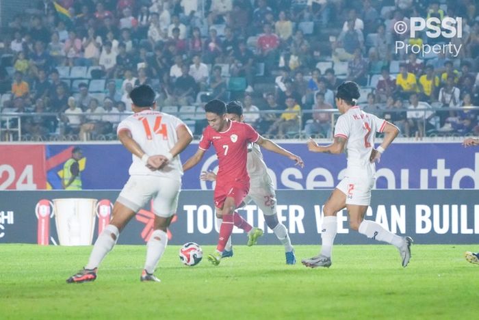 Pemain timnas Indonesia, Marselino Ferdinan, saat melawan Myanmar