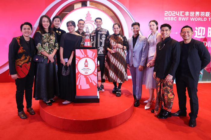 Pebulu tangkis Indonesia yang hadir di gala dinner dan malam penghargaan BWF di Hangzhou, China, Senin, 9 Desember 2024