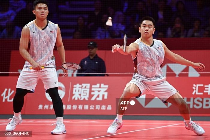 Ganda putra Malaysia, Goh Sze Fei/Nur Izzuddin Rumsani, saat tampil di final BWF World Tour Finals 2024