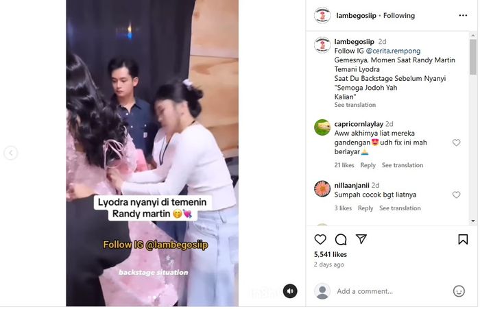 Randy Martin temani Lyodra sebelum manggung.