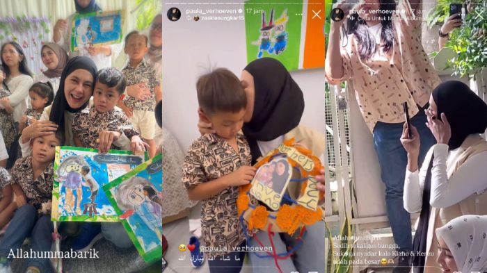 Momen Paula Verhoeven nangis di acara hari ibu sekolah Kiano dan Kenzo