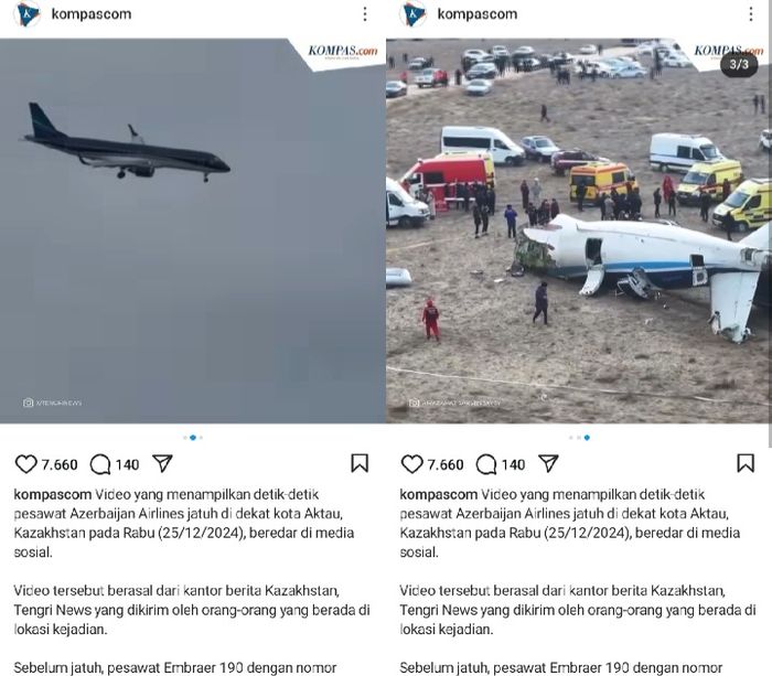 Detik-detik jatuhnya pesawat Azerbaijan Airlines.